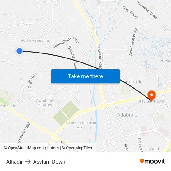 Alhadji to Asylum Down map