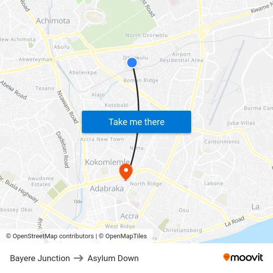 Bayere Junction to Asylum Down map