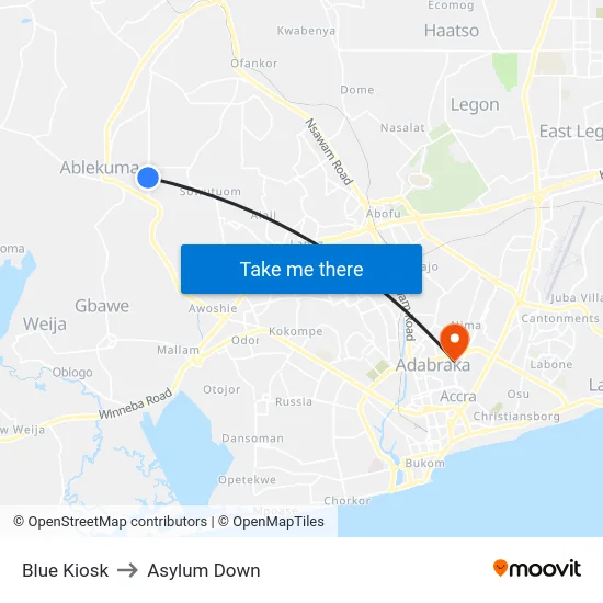 Blue Kiosk to Asylum Down map