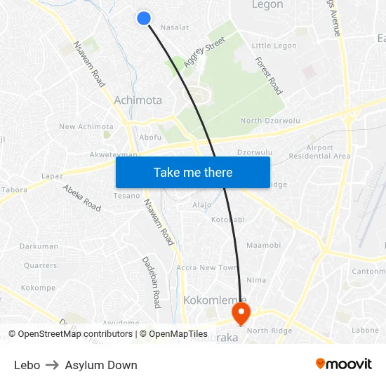 Lebo to Asylum Down map