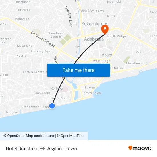 Hotel Junction to Asylum Down map