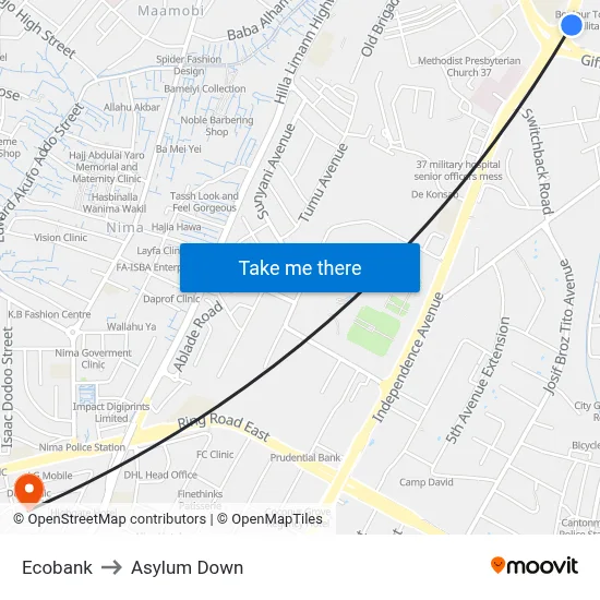 Ecobank to Asylum Down map