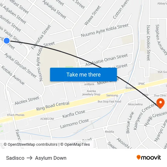 Sadisco to Asylum Down map