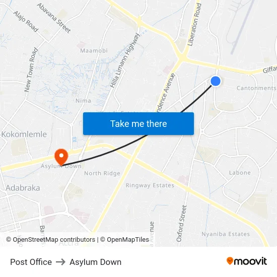 Post Office to Asylum Down map