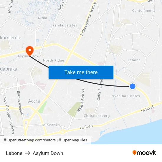 Labone to Asylum Down map