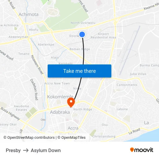 Presby to Asylum Down map