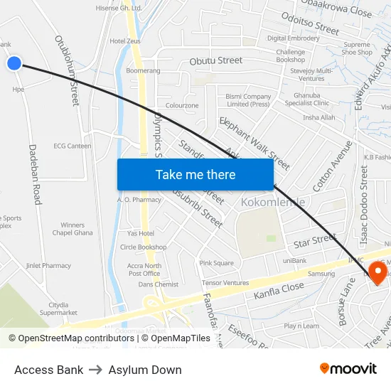 Access Bank to Asylum Down map