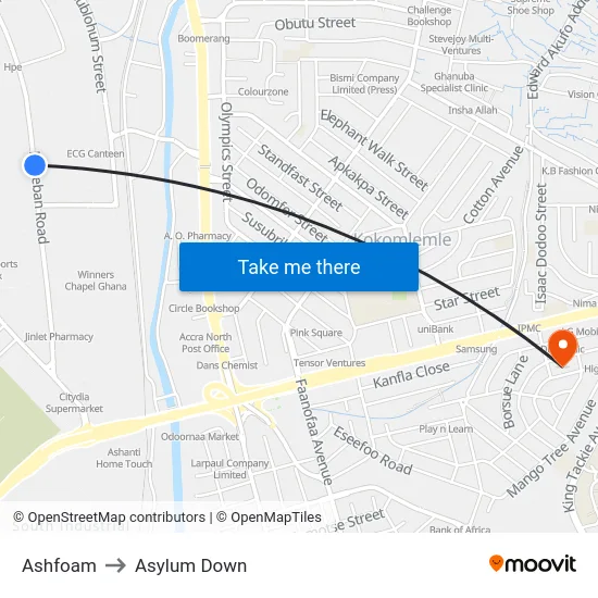 Ashfoam to Asylum Down map