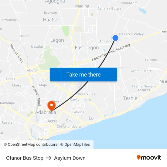 Otanor Bus Stop to Asylum Down map