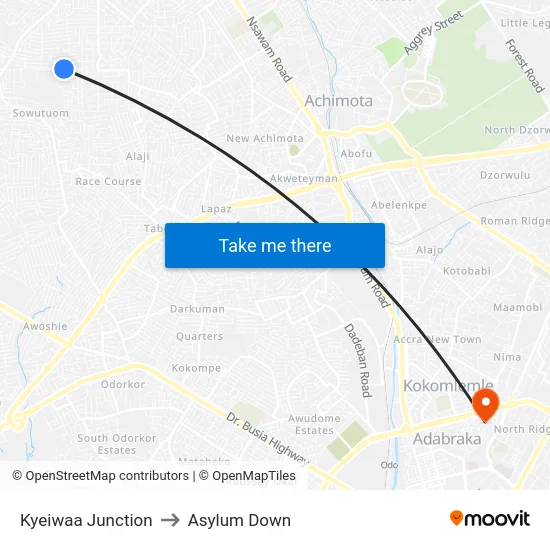 Kyeiwaa Junction to Asylum Down map