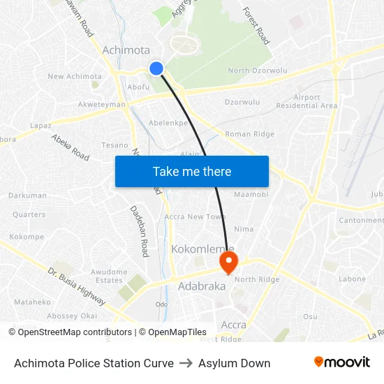 Achimota Police Station Curve to Asylum Down map