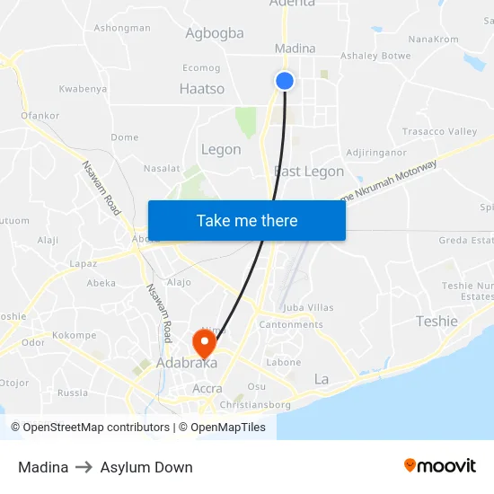 Madina to Asylum Down map