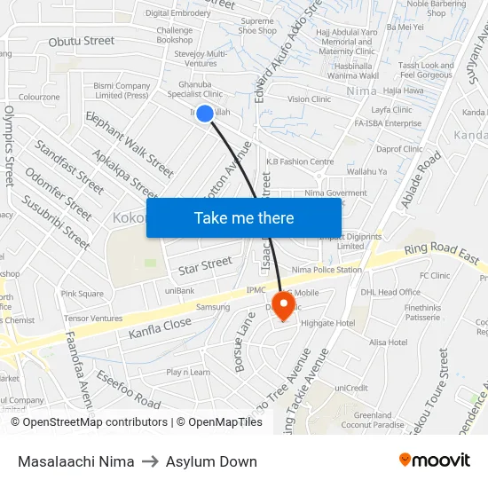 Masalaachi Nima to Asylum Down map