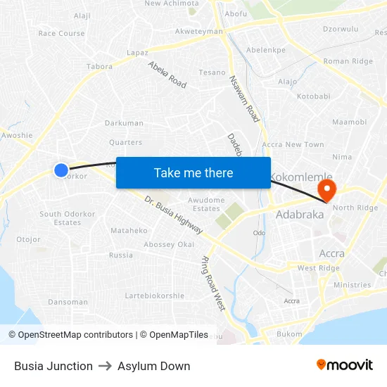 Busia Junction to Asylum Down map