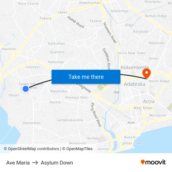 Ave Maria to Asylum Down map