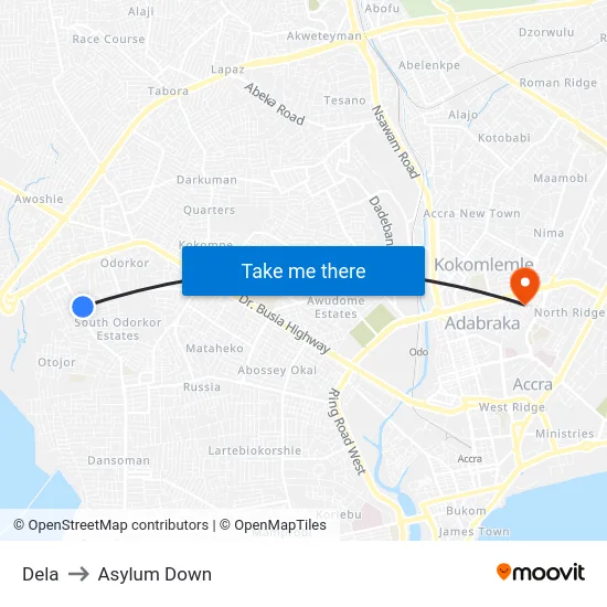 Dela to Asylum Down map