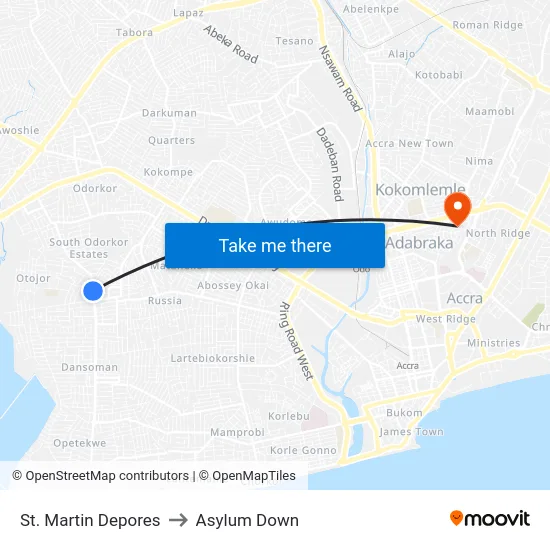 St. Martin Depores to Asylum Down map