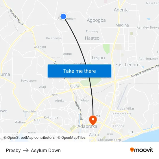 Presby to Asylum Down map