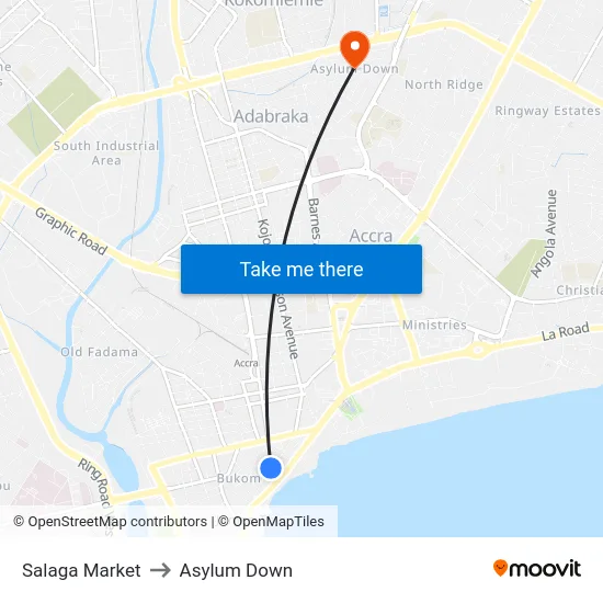Salaga Market to Asylum Down map