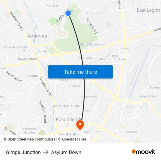 Gimpa Junction to Asylum Down map