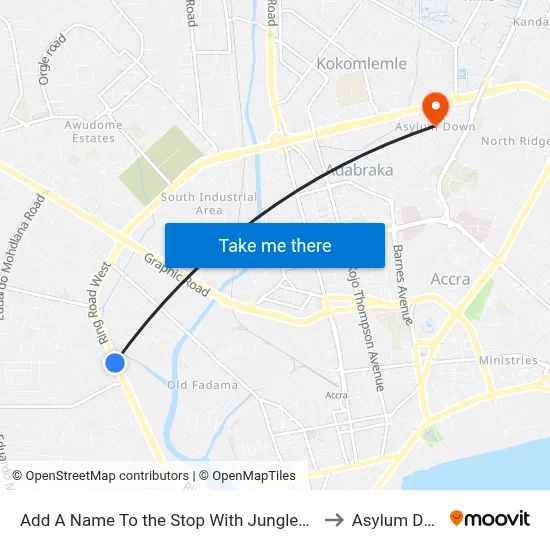 Add A Name To the Stop With Junglebus App to Asylum Down map