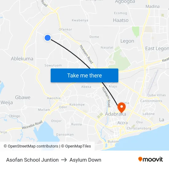 Asofan School Juntion to Asylum Down map
