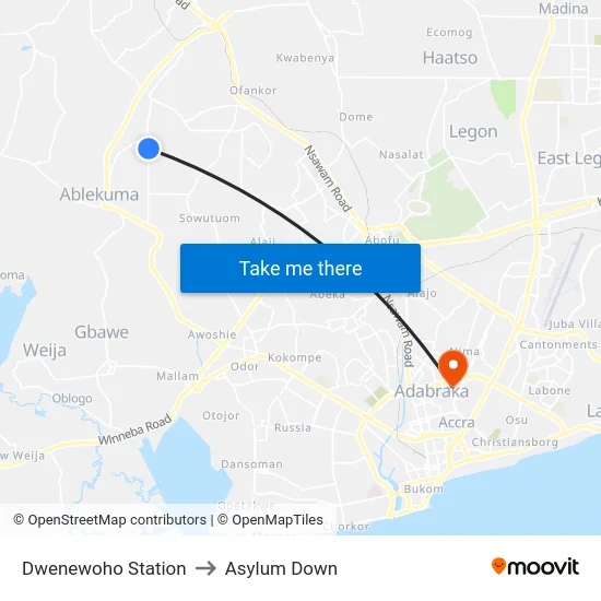 Dwenewoho Station to Asylum Down map