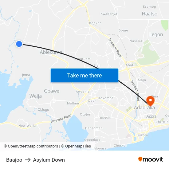 Baajoo to Asylum Down map