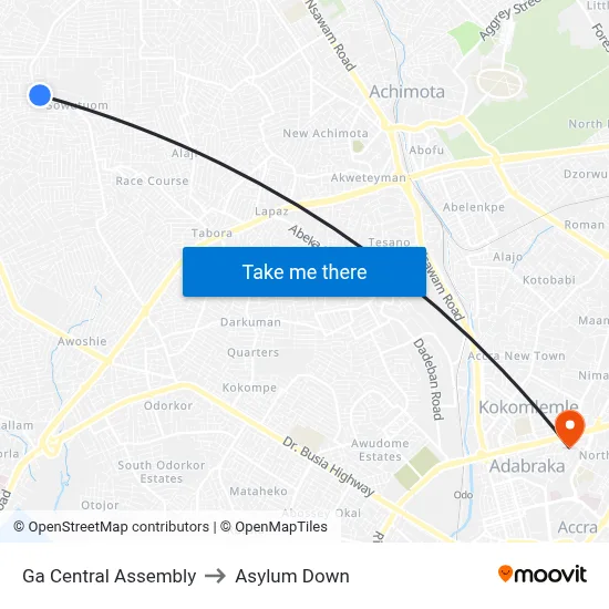 Ga Central Assembly to Asylum Down map