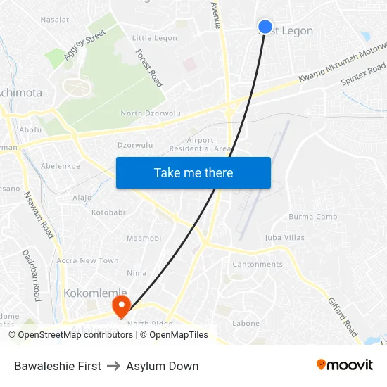 Bawaleshie First to Asylum Down map
