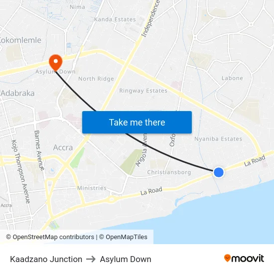Kaadzano Junction to Asylum Down map
