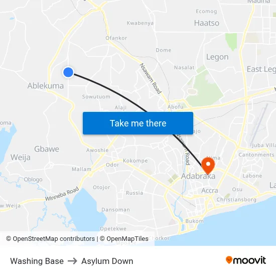 Washing Base to Asylum Down map