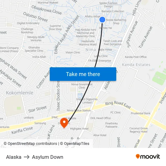 Alaska to Asylum Down map