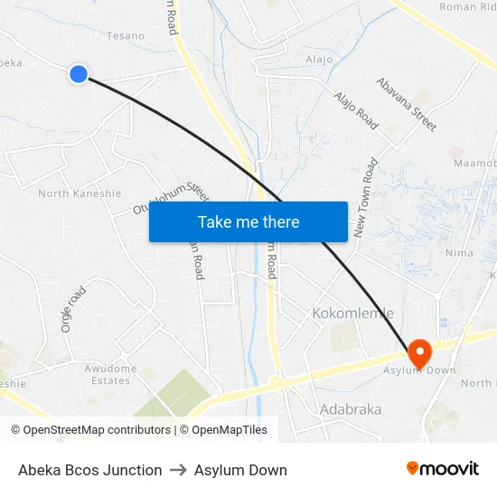 Abeka Bcos Junction to Asylum Down map