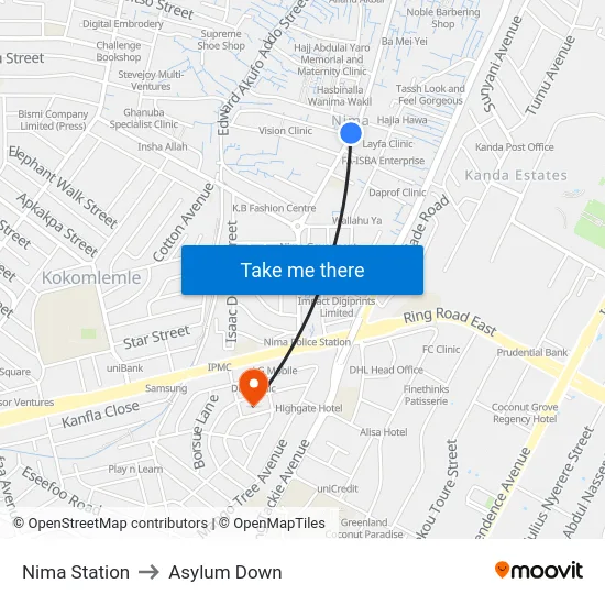 Nima Station to Asylum Down map