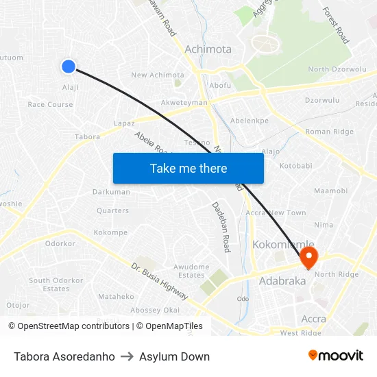 Tabora Asoredanho to Asylum Down map