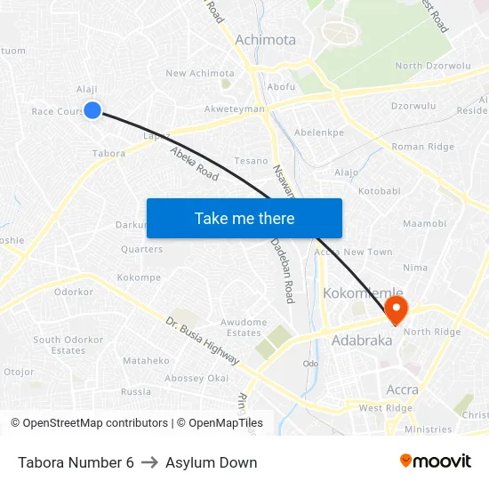 Tabora Number 6 to Asylum Down map
