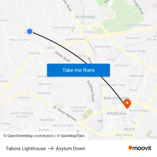 Tabora Lighthouse to Asylum Down map