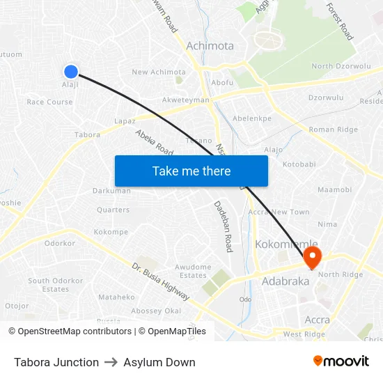 Tabora Junction to Asylum Down map