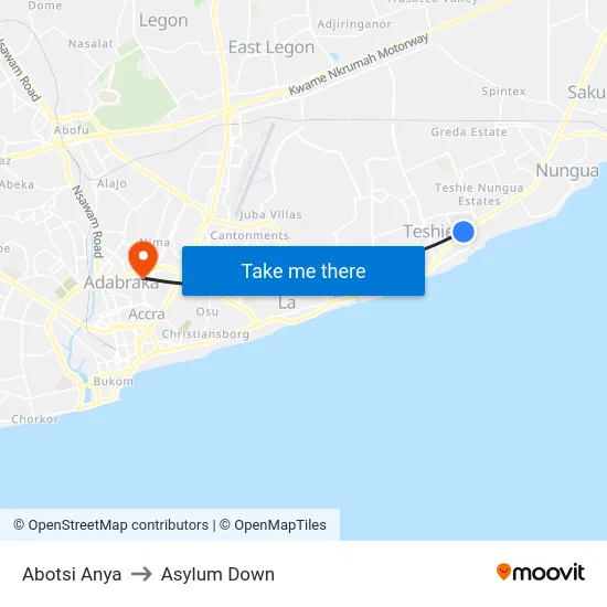 Abotsi Anya to Asylum Down map