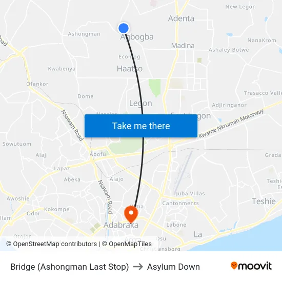 Bridge (Ashongman Last Stop) to Asylum Down map