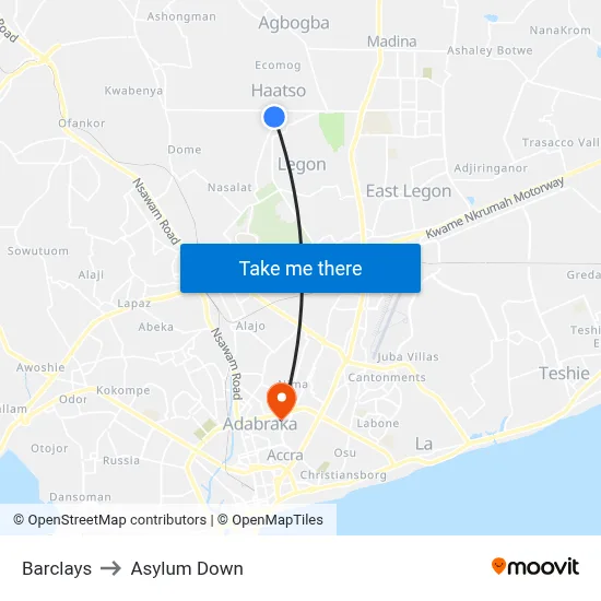 Barclays to Asylum Down map