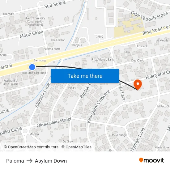 Paloma to Asylum Down map