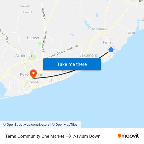Tema Community One Market to Asylum Down map