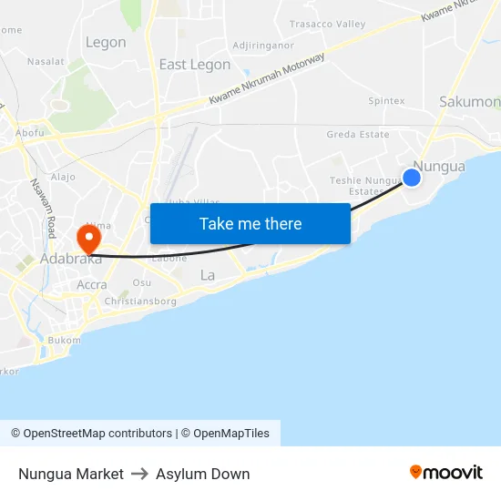 Nungua Market to Asylum Down map