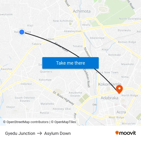 Gyedu Junction to Asylum Down map
