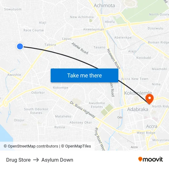 Drug Store to Asylum Down map