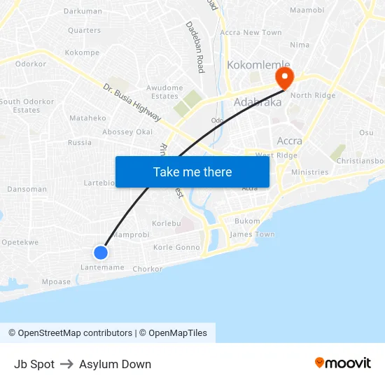 Jb Spot to Asylum Down map