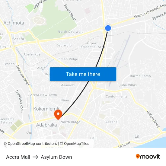 Accra Mall to Asylum Down map