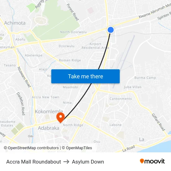 Accra Mall Roundabout to Asylum Down map